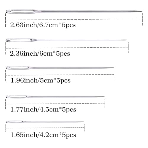 25Pieces Hand Sewing Big Eye Needles Sharp Needle，with Solid Wood Needle Case for