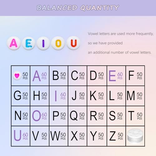 Amaney 1400pcs Colorful Letter Beads 4x7mm Alphabet A-Z Heart White Flat Round Acrylic Beads and Crystal Line for Jewelry Making Bracelets Necklaces Key Chains (Colorful Heart) - color: Colorful&heart, size: 7x4mm