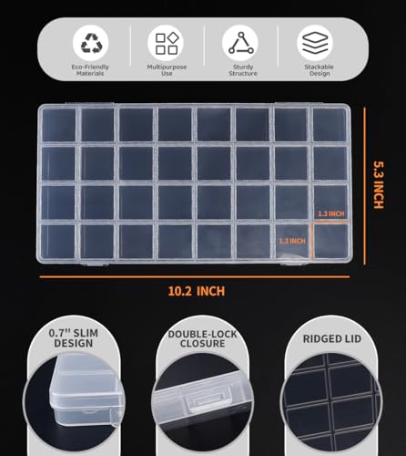 32 Grids Bead Organizer Box, 2 Pack, Clear Jewelry Organizer for Bead Organizers and Storage - color: [2-Pack] Clear, size: 32-Grids