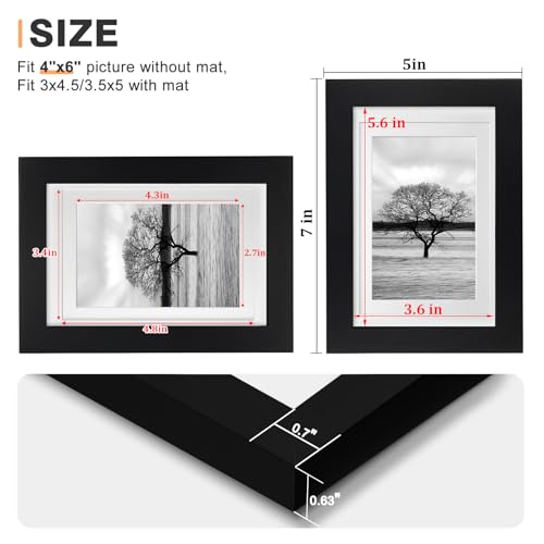 Egofine 4x6 Picture Frame Made of Solid Wood with Plexiglass, Display Pictures 3x4.5 and 3.5x5 with Mat or 4x6 Without Mat for Tabletop and Wall Mounting, Black - color: Black, size: 4x6