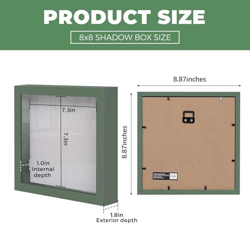 Muzilife 8x8 Small Shadow Box Wood Picture Frame, Tempered Glass, Green - color: Green, size: 8x8