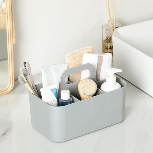 Multiuse Caddy Organizer with Handle, Portable Divided Plastic Tote Bin - Art Craft, Stationary Pen Marker Crayons, Makeup Hair Supplies Storage - Bathroom, Classroom, Dorm, Office, Desk Holder - Grey - color: Grey