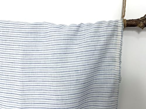 100% Linen Fabric – Lightweight Prewashed – Horizontal Stripe Patterns – Precut Style – Soft & Breathable – 52” Width – by The Linen Lab (Blue, 1 Yard pre Cut) - color: Blue, size: 1 yard pre cut