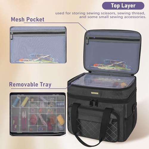 Sewing Organizer Bag with Removable Tray & Double-Layer - color: Black