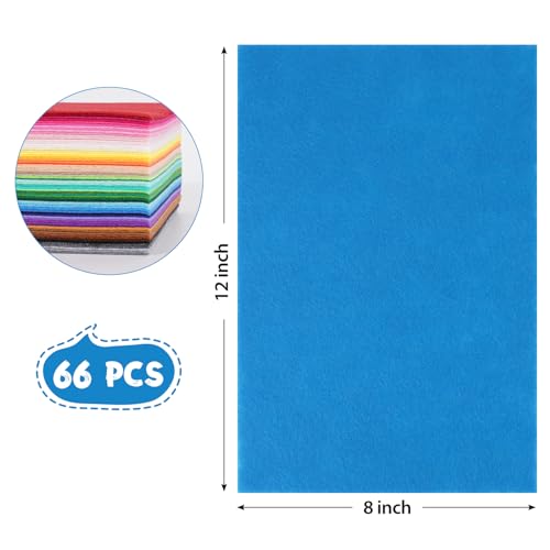 12x8 Inch 66 Pcs Felt Sheets for Crafts, 40 Colors Craft Supplies - size: 8x12/66pcs