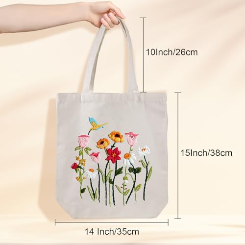 Louise Maelys Canvas Tote Bag Embroidery Kit, Hummingbird Floral Pattern - color: florals
