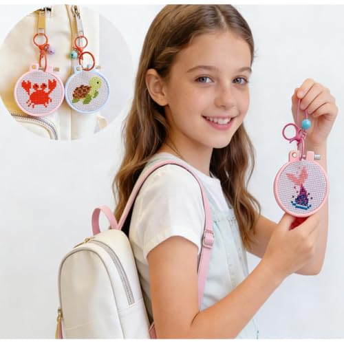 VIGEGU 8 Pack Stamped Cross Stitch Kits for Kids Beginners with Frame - color: Ocean Animal