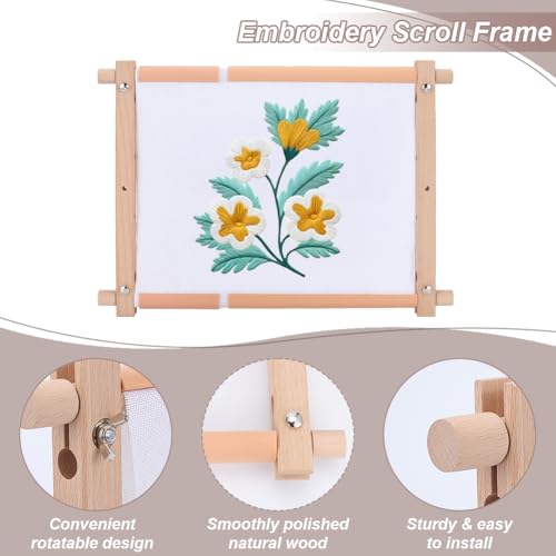 FREEBLOSS 16x12inch Embroidery Frame Wood Scroll Stitching Holder for Cross Stitch Scroll Frame for Needlepoint Quilting Sewing Cross Stitch Supplies
