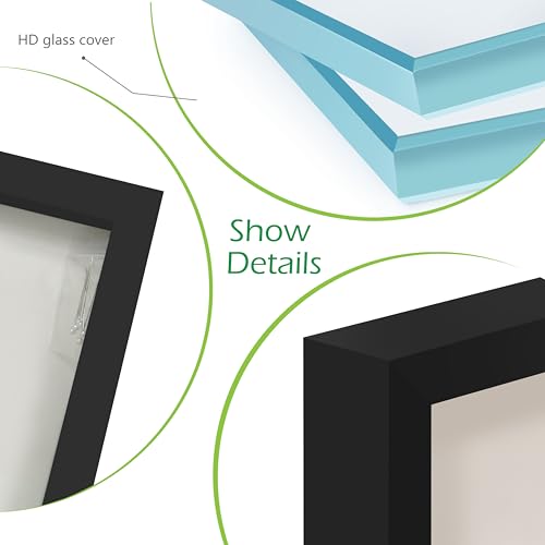 FrameWorks 8” x 8” Black Wooden Shadow Box Frame – Display Case with Soft Felt Back, Memory Box with Tempered Glass, Display Box with Elegant White Ball Push Pins, Wooden Flower Box - color: Black, size: 8"x8"