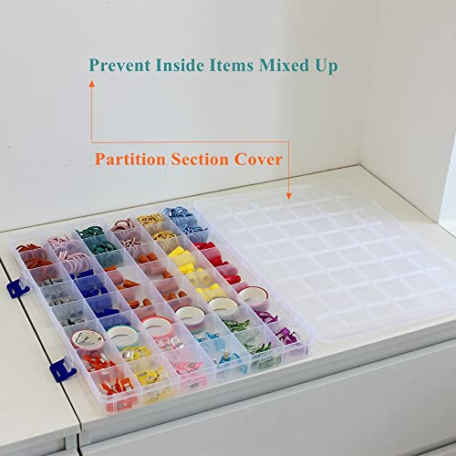 2 Pack Fixed 48 Grids Clear Plastic Divider Storage Box, Transparent Organizer Container Case for Bead, Button, Jewelry, Diamond, Craft, Small Parts, Sewing Kit，DIY Accessories