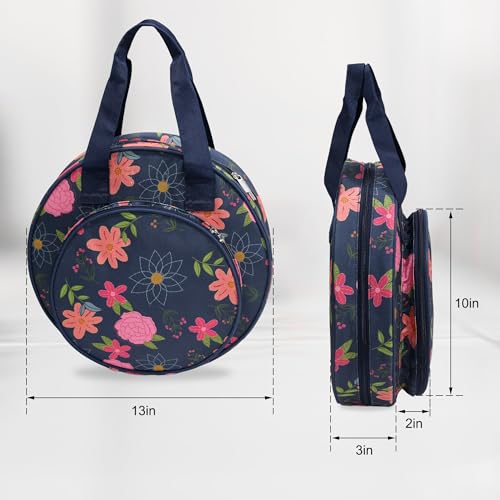 Round Embroidery Project Bag, Tote for Hoops, Floss&Sewing Supplies - color: Blue Floral