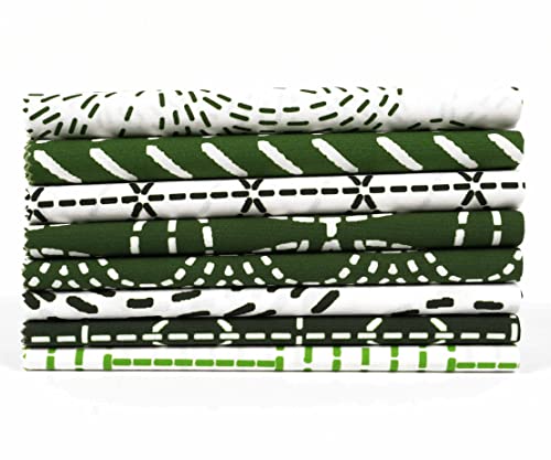Soimoi 8 Pc Fat Quarter Bundle Japanese Sashiko Print 18"x 22" DIY Patchwork- 100% Cotton Pre-Cut Quilting Fabric White & Green