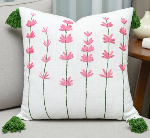 VAGMINE Embroidered Wildflower 18x18 Throw Pillow Cover, Pink - color: Pink-daisy, size: 18" x 18" (Pack of 1)