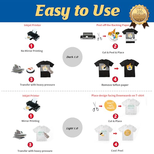 TransOurDream Tru-Heat Transfer Paper for Dark and Light Fabric (50+50 Sheets, 8.5x11", Mix Pack) Printable HTV Heat Transfers Vinyl for Inkjet Printers Iron on Transfers for T Shirts - color: Mix-D1L1, size: 100 Sheets