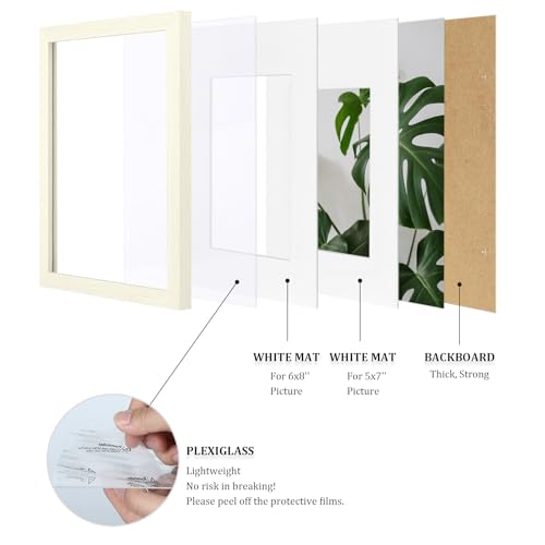 Egofine 8x12 Picture Frame Made of Solid Wood with Plexiglass, Display Pictures 5x7/6x8 with Mat or 8x12 Without Mat for Tabletop and Wall Mounting, Beige - color: Beige, size: 8x12