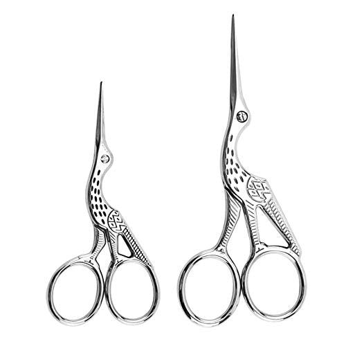 2PCS Vintage Stork Shape Sewing Scissors Stainless Steel Scissors - color: Silver
