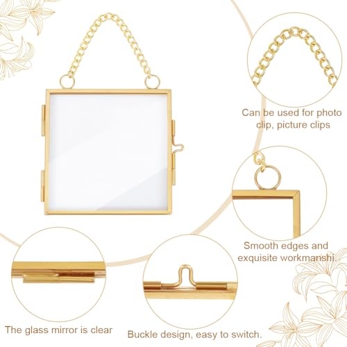 OLYCRAFT 6pcs Mini Hanging Glass Frame 2.9 Inch Wall Hanging Photo Frames Double Glass Picture Frame with Chain Alloy Frame DIY Vintage Artwork Display Frames for Pressed Flowers Pictures Home Wall - size: 2.9 Inch