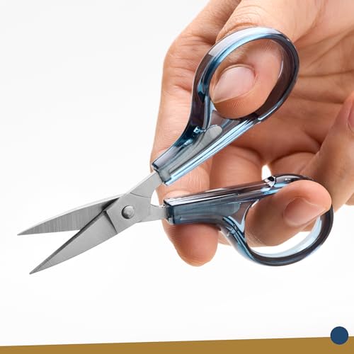 Beaditive Detail Craft Scissors Set (2 pcs) Curved and Straight, Sharp, Compact | Sewing, Embroidery, Paper Cutting, Crafting | Stainless Steel | Protective Cover (Blue&Pink) - color: Blue