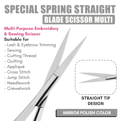 Cross Edge Spring Scissors 5 Inch straight Stainless Steel Precision Eyebrow & Eyelash Shaping & Trimming Scissor, Snips Squeeze, Embroidery, Knitting Micro Tip Craft Scissors (Silver) - color: Cec-ss-05