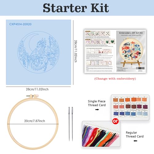 Black dragon handmade DIY embroidery kit,suitable for adult beginners,includes embroidery cloth, instructions, embroidery frame and needle and thread, suitable for holiday gifts (Blue Dragonfly) - style: Blue Dragonfly