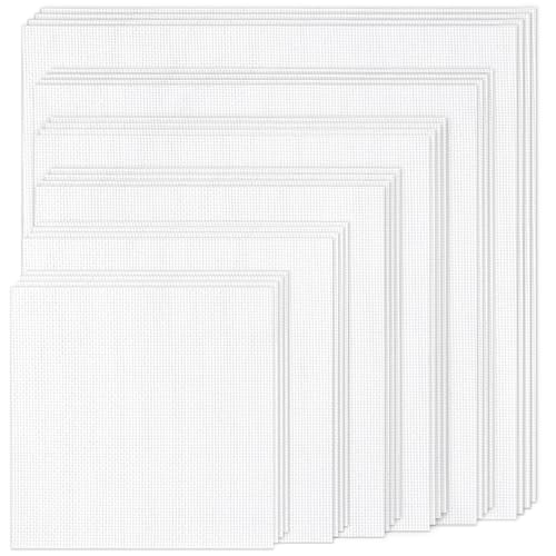 24Pcs Aida Cloth 14 Count, 6 Sizes White Cross Stitch Fabric for DIY Craft Embroidery (5.9 to 15.7 inch), Precut Aida Cloth Needlepoint Canvas for Embroidery Beginner, Needlework & Home Decor