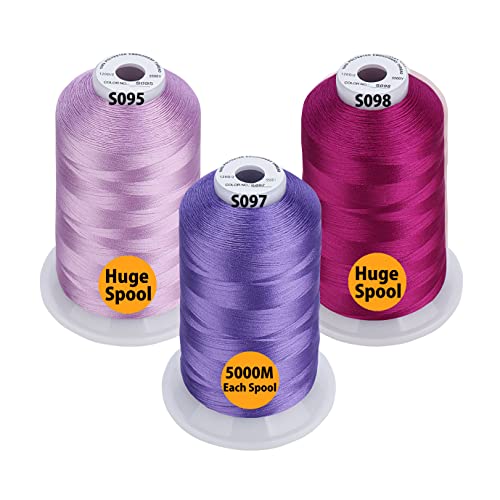 Simthread - 33 Selections - Various Assorted Color Packs of Polyester Embroidery Machine Thread Huge Spool 5500Y for All Sewing Embroidery Machines - 3 Different Purple Colors - color: 3 Differ Purple