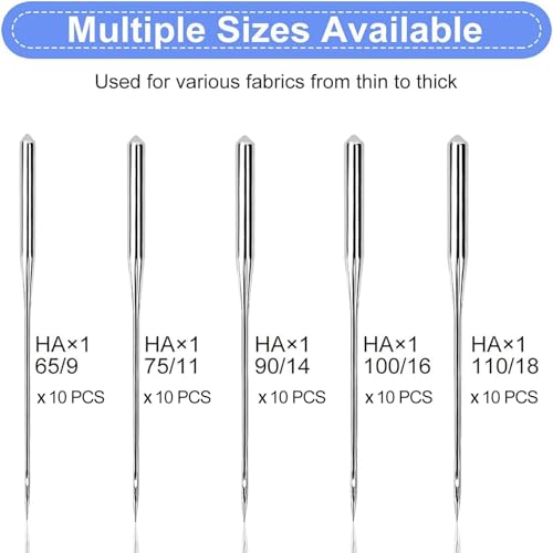 50PCS Sewing Machine Needles, Universal Sewing Machine Needle for Singer, Brother, Janome, Varmax, Needles for Sewing Machine with Sizes HAX1 65/9, 75/11, 90/14, 100/16, 110/18 - style: 50pc Set