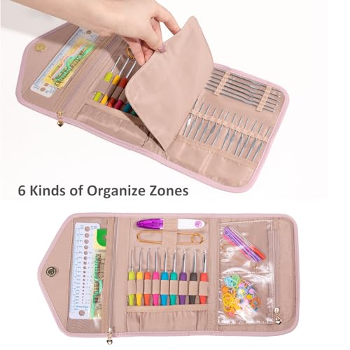 MYBAGZING Crochet Hook Holder Case, Foldable Organizer for Crochet Supplies - color: Pink, size: 7 Inches