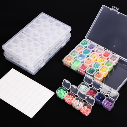 SGHUO Diamond Painting Storage Boxes 3 Pack 28 Grid Plastic Bead Organizer - size: 3pcs