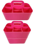 3 Pack Small 6 Compartment Multiuse Caddy Organizer with Handle Art Craft Supplies, Office, Desk, Stationery Pen Holder Stackable- Made In USA (Hot Pink) - color: Hot Pink