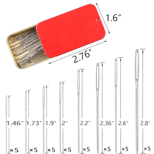 Eketirry 46 PCS Large-Eye Blunt Needles kit, 8 Sizes Stainless Steel Yarn Knitting Sewing Needles, Crafting Weaving Stringing Needles with Threaders and Stitch Markers (Red) - color: Red