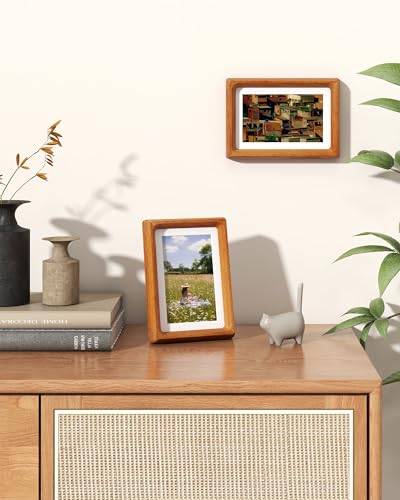 RICHFOCUS 4x6 Picture Frame USA-Sourced Natural Teak Solid Wood Photo Frame Handcrafted Rounded Corner Wooden Frame with Real Glass Display Photos 3x5 with Mat or 4x6 Without Mat - color: Teak, size: 4x6-1PC
