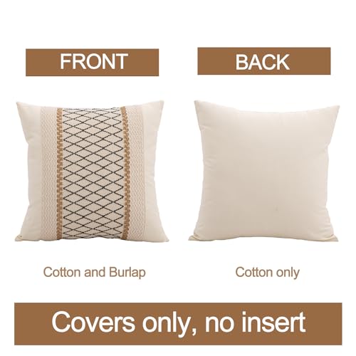 Throw Pillow Covers 16 x 16 Inch 1PC for Farmhouse Living Room, Cotton & Burlap Textured Striped Woven Boho Pillow Covers (Beige & Black Grid) - color: Black Grid, size: 16" x 16" (Pack of 1)