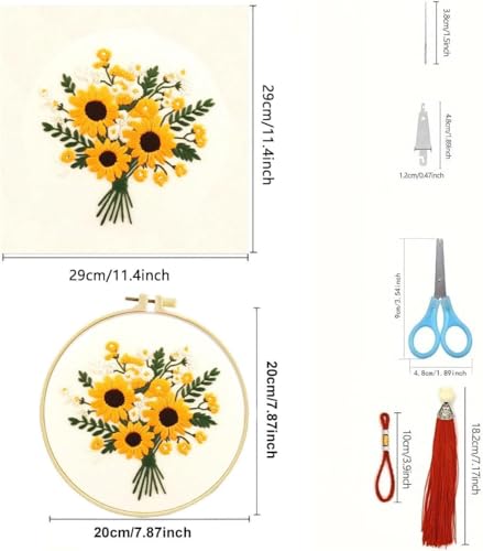 Zhenqing Cross Stitch Kit for Beginners, Flower Pattern and Butterfly Design, Stamped Embroidery Set (Flower Bee) - color: Flower Bee