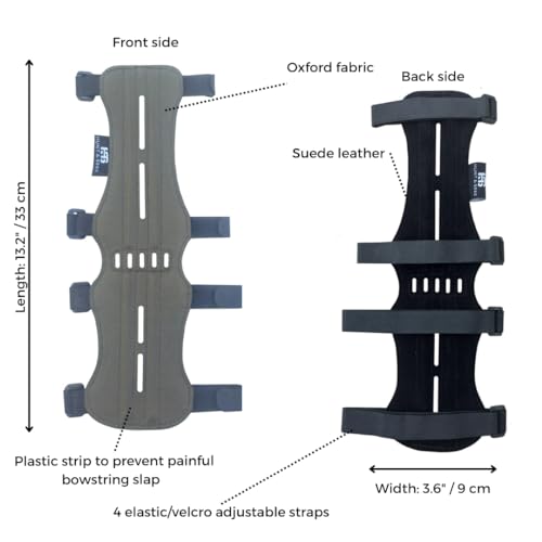 Hunt & Seek Fabric Archery Arm Guard 4 Hook-and-Loop Adjustable Straps Hunting Arm Guard Forearm Wrist Protector Archery Bracer Adult Unisex - color: Olive Green