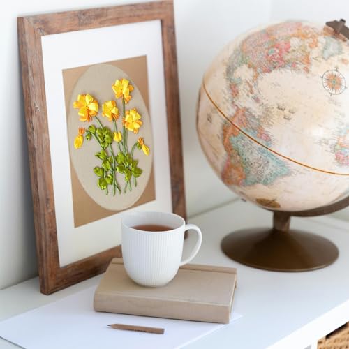 FONNUY Ribbon Embroidery 3D Flowers Pattern Design Kit Embroidery DIY Handwork Set Oval Home Decoration (Yellow Begonia) - style: Yellow Begonia