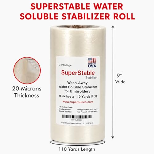 Superpunch Water Soluble Topping for Embroidery, Clear, 9 in x 110 yd - size: 9" x 110 yards