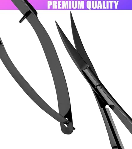 Cross Edge Curved Spring Scissors 5 Inch Stainless Steel Precision Eyebrow & Eyelash Shaping & Trimming Scissor, Snips Squeeze, Embroidery, Knitting Micro Tip Craft Scissors (Black) - color: Cec-ss-28