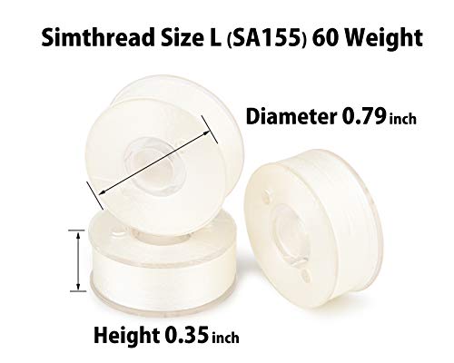 Simthread 25pcs Size L SA155 60WT Prewound Bobbin Thread - White - color: 60wt 25 White