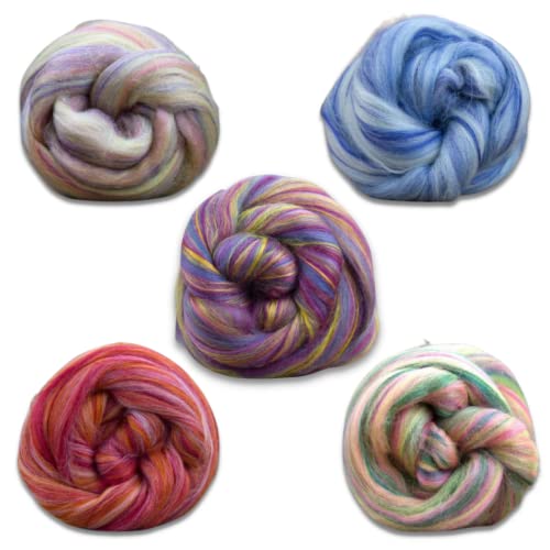 Revolution Fibers – Bambino Range Roving 8 Color Variety Bag (200 Grams / 7 Oz) | Multicolored Tonal Blend of 85% Dyed Merino and 15% Dyed Viscose Bamboo Combed Top | Fiber for Felting, Spinning