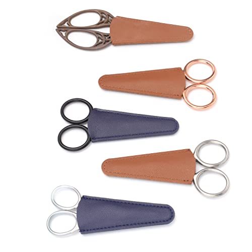 6-Piece Scissor Sheath Set - Synthetic Leather, Brown and Blue, Compact, Ambidextrous, Perfect for Sewing, DIY, and Grooming - color: Brown and Blue