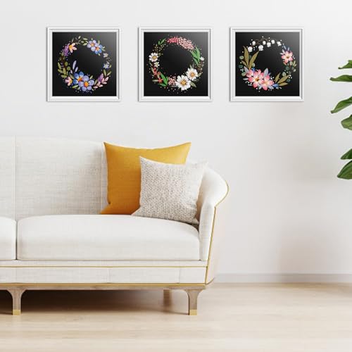 ERKOON 3 Sets Embroidery Kit, Floral Cross Stitch Set for Include Embroidery Cloth Hoops Threads for Craft Lover Hand Stitch (Garlands) - color: Garlands