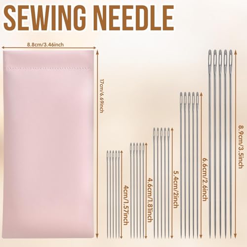 38Pcs Big Eye Steel Sewing Needles Kit, Include 25 Steel Needles, 1 Seam Sewing Thread Ripper, 2 Needle Threaders, 6 Threads, 2 Thimbles, 1 Storage Tube, 1 Storage Bag for Mending, Gift for Lovers - style: Art Deco