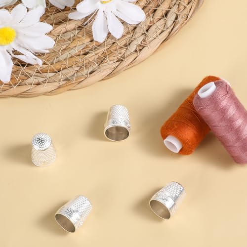 4 PCS Metal Thimbles, Silver Sewing Thimbles, Sewing Finger Protector Thimble with Pattern for Hand Embroidery, Hand Quilting