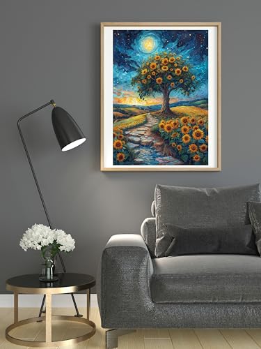 Stamped Cross Stitch Kits for Adults 14 Count Printed Cross Stitch Kits for Beginners Moon and Tree Sunflowers Cross Stitch Patterns Needlepoint kit (Moon and Tree Sunflowers) - color: Moon and Tree Sunflowers