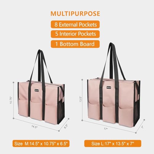 TOPDesign Utility Water Resistant Tote Bag with 13 Pockets, Zipper Closure - color: Pink, size: Medium