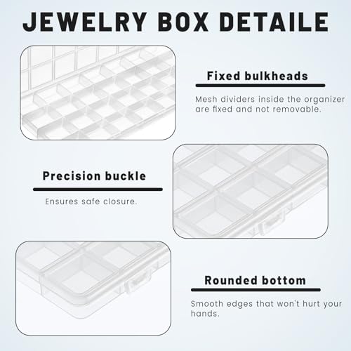 4Pcs 28 Grids Bead Organizer Box, Craft Organizers and Storage, Clear Bead Storage Containers with Fixed Dividers for Fishing Tackle Jewelry Screw Small Parts