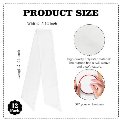 12 Pack White Wreath Sash Bulk for Front Door, Blank Linen-Look Wreath Sashes for Embroidery Wedding Event, DIY Church Holiday Decor, 5.12 x 54 Inch - color: White - 12 Pack