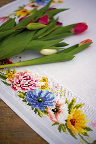 Vervaco Counted Cross Stitch Tablecloth Kit 32"X32"-Colourful Flowers (10.5 Count) -V0183789 - size: Large