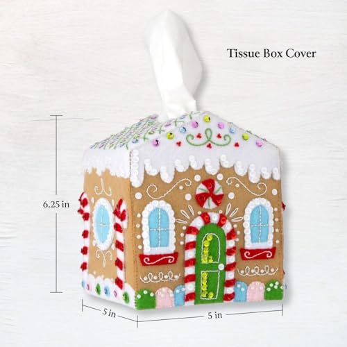 Bucilla Felt Applique Tissue Box Cover, Gingerbread Cottage, Perfect for DIY Arts and Crafts Projects